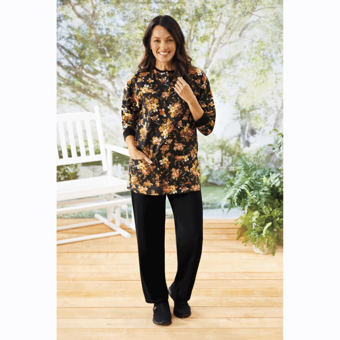Henley Pantset, Black Floral, large