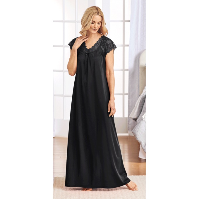 Tricot Gown with Lace, Black, large