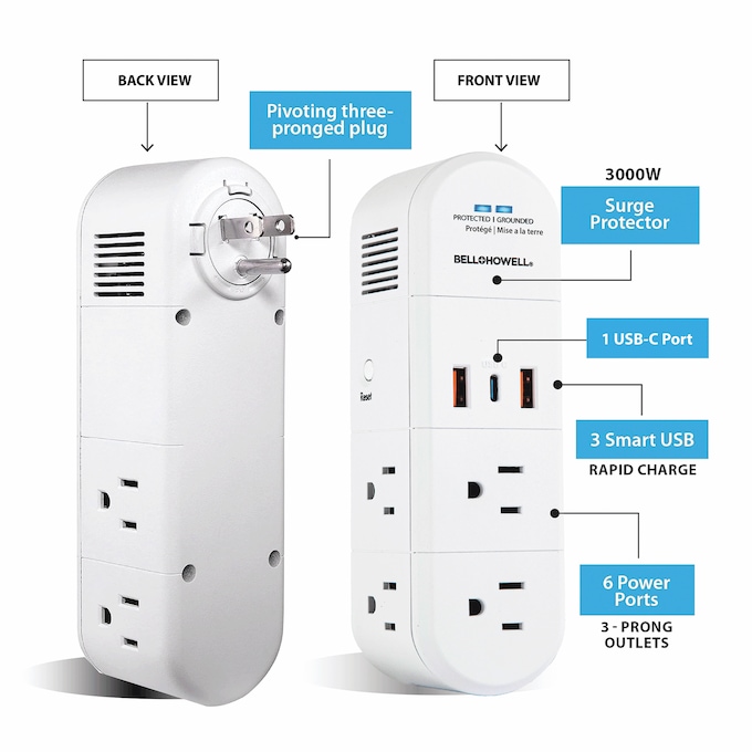 Bell+Howell 180&deg; Swivel Power with Surge Protection, , large