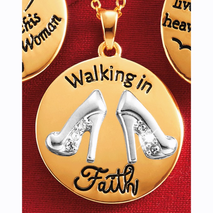 Goldtone Faith Round Pendant, , large