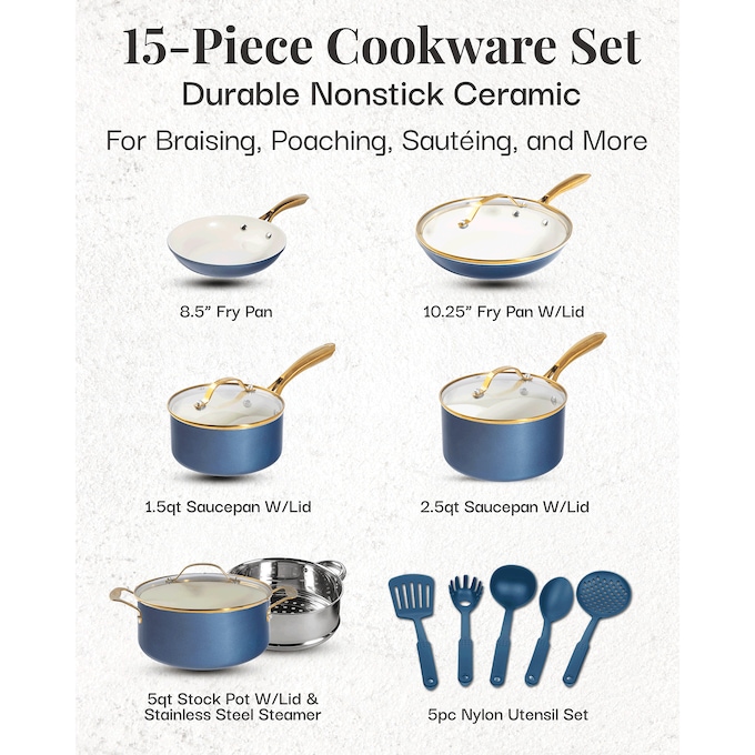 Gotham Steel Natural 15-Piece Ceramic Nonstick Cookware Set, , large