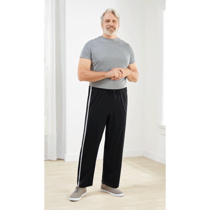 Men's Side Stripe Pants, Black White, large