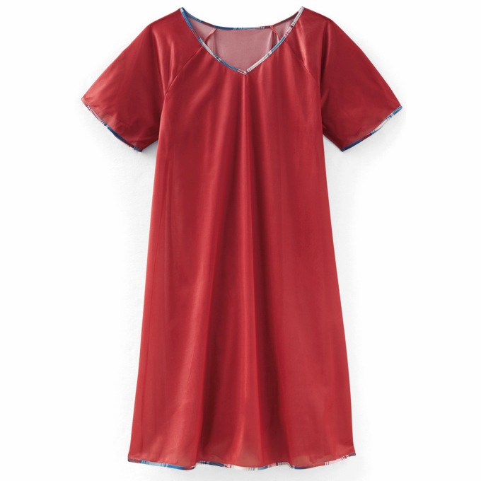 2-Pack Silky Tricot Nightgowns, Plaid Red, large