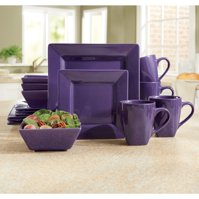 16-Piece Modern Square Dinnerware Set in Solid Colors, , large