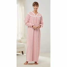 Flannel Nightgown with Lace Trim, , large