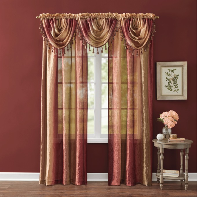 Ombr&eacute; Tasseled Waterfall Valance, Burgundy, large