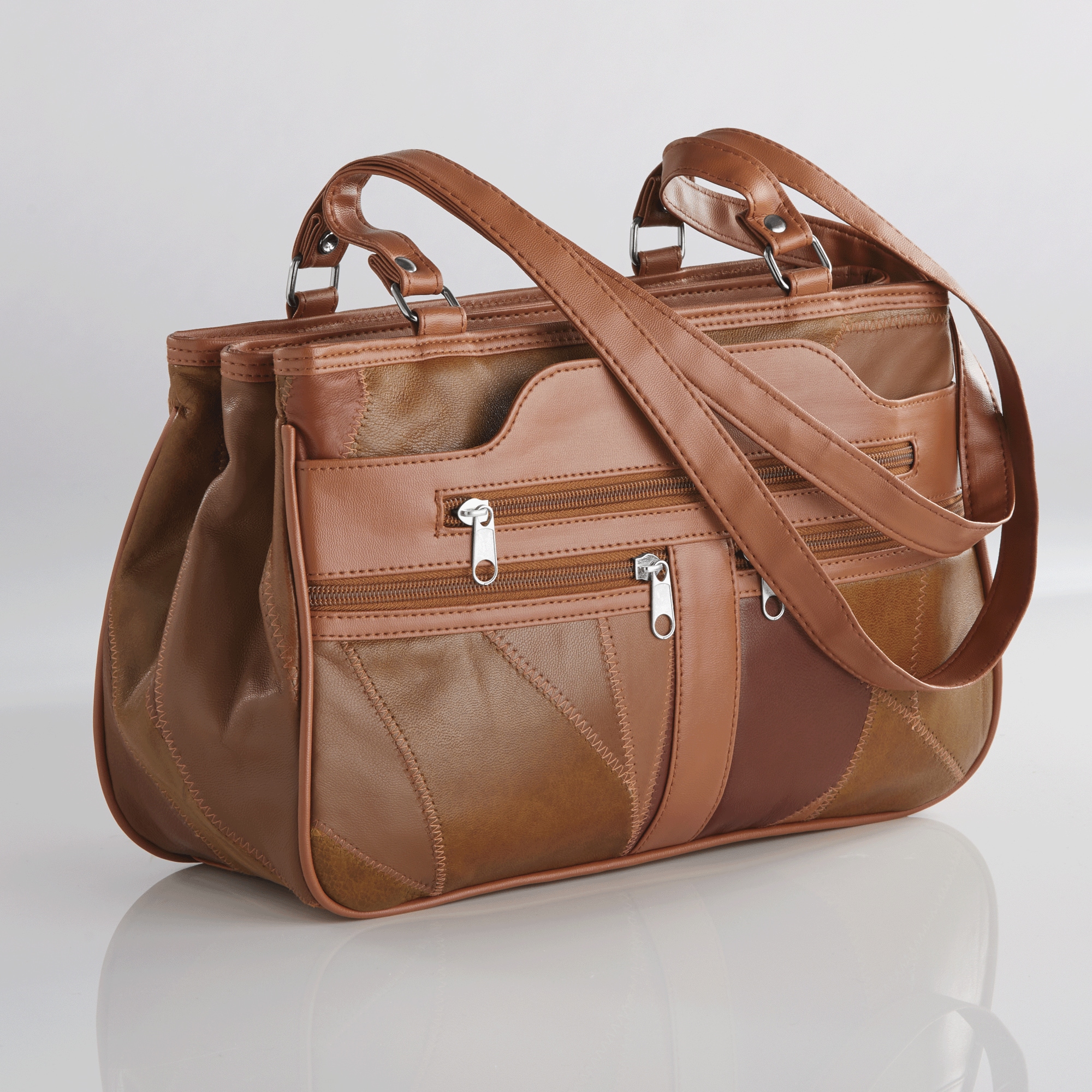 Patchwork Genuine Leather Crossbody Handbag with Zip Pockets | Dr